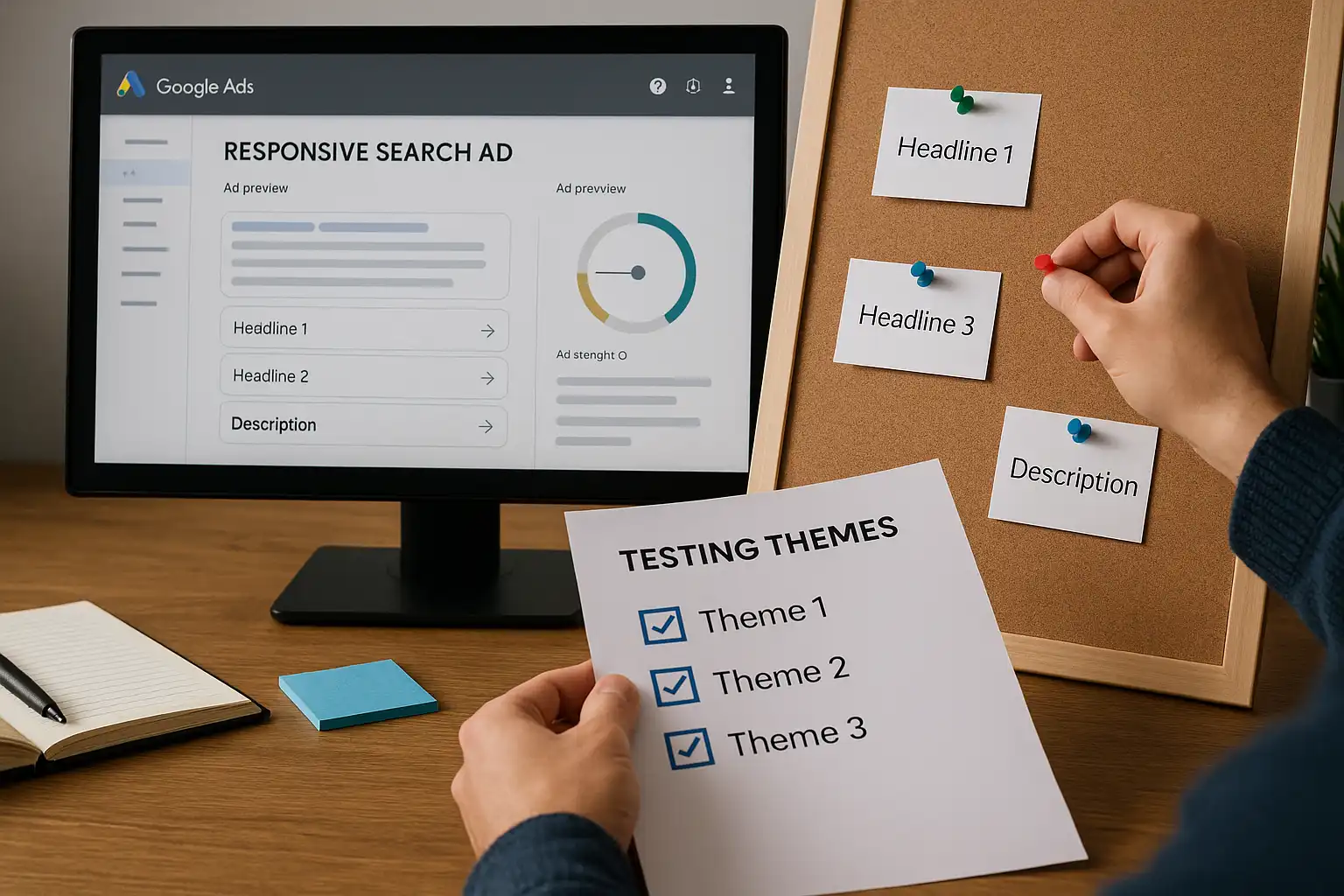 استراتژی خلاقه در RSA گوگل ادز | پین‌کردن هوشمند و تست تم‌ها