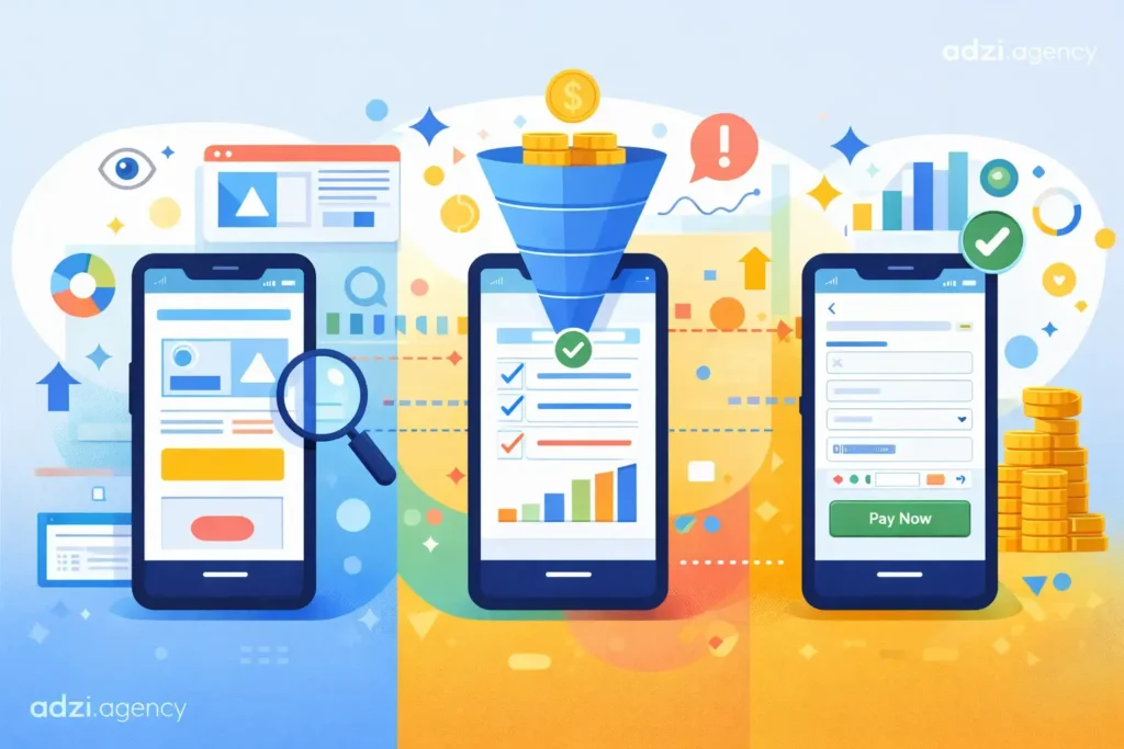 تحلیل تجربه کاربری موبایل در هر مرحله از قیف فروش