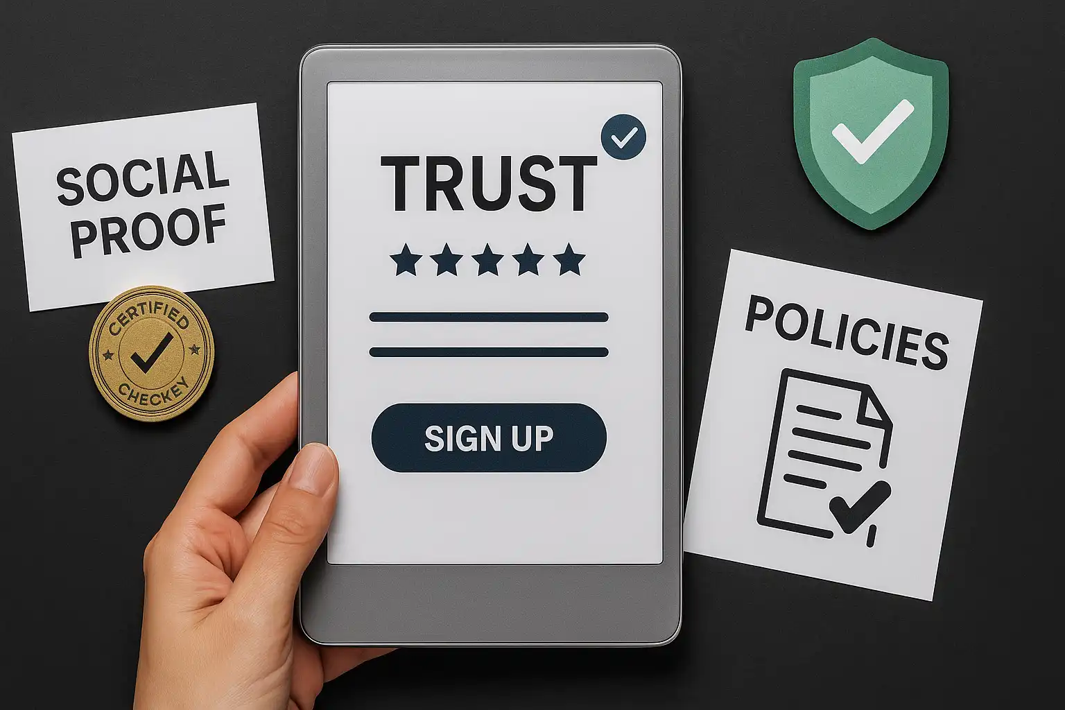 اعتمادسازی در UI: شواهد اجتماعی، نشان‌ها و سیاست‌ها