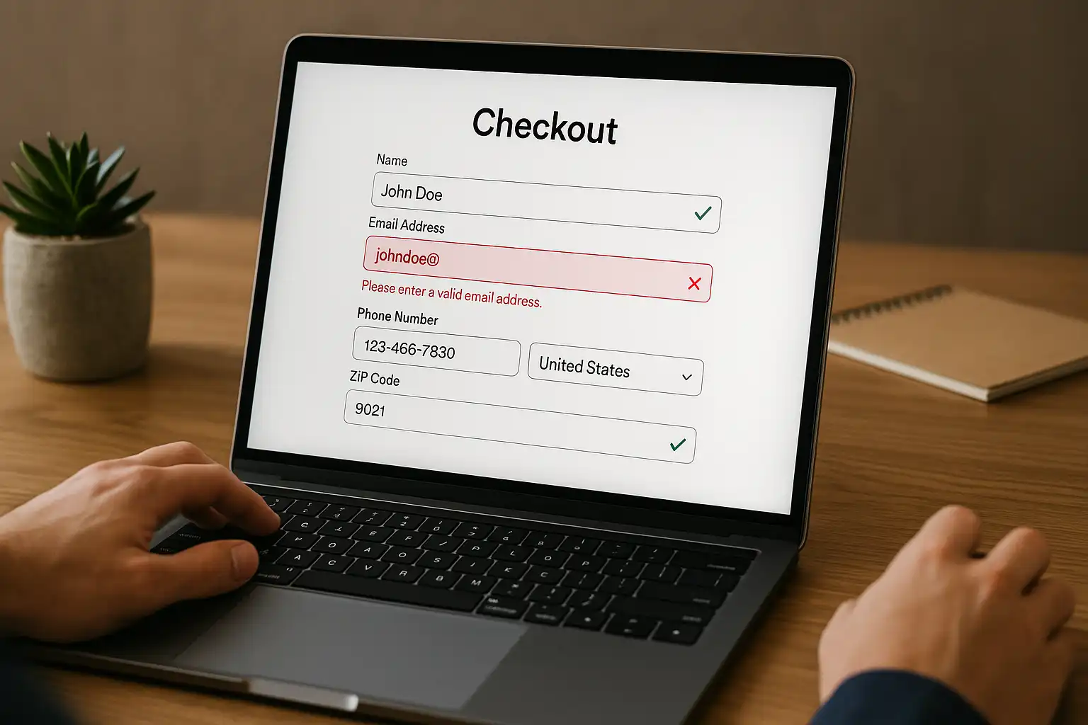 فرم‌های فروش اعتبارسنجی لحظه‌ای، خطاها و مایکروکپی